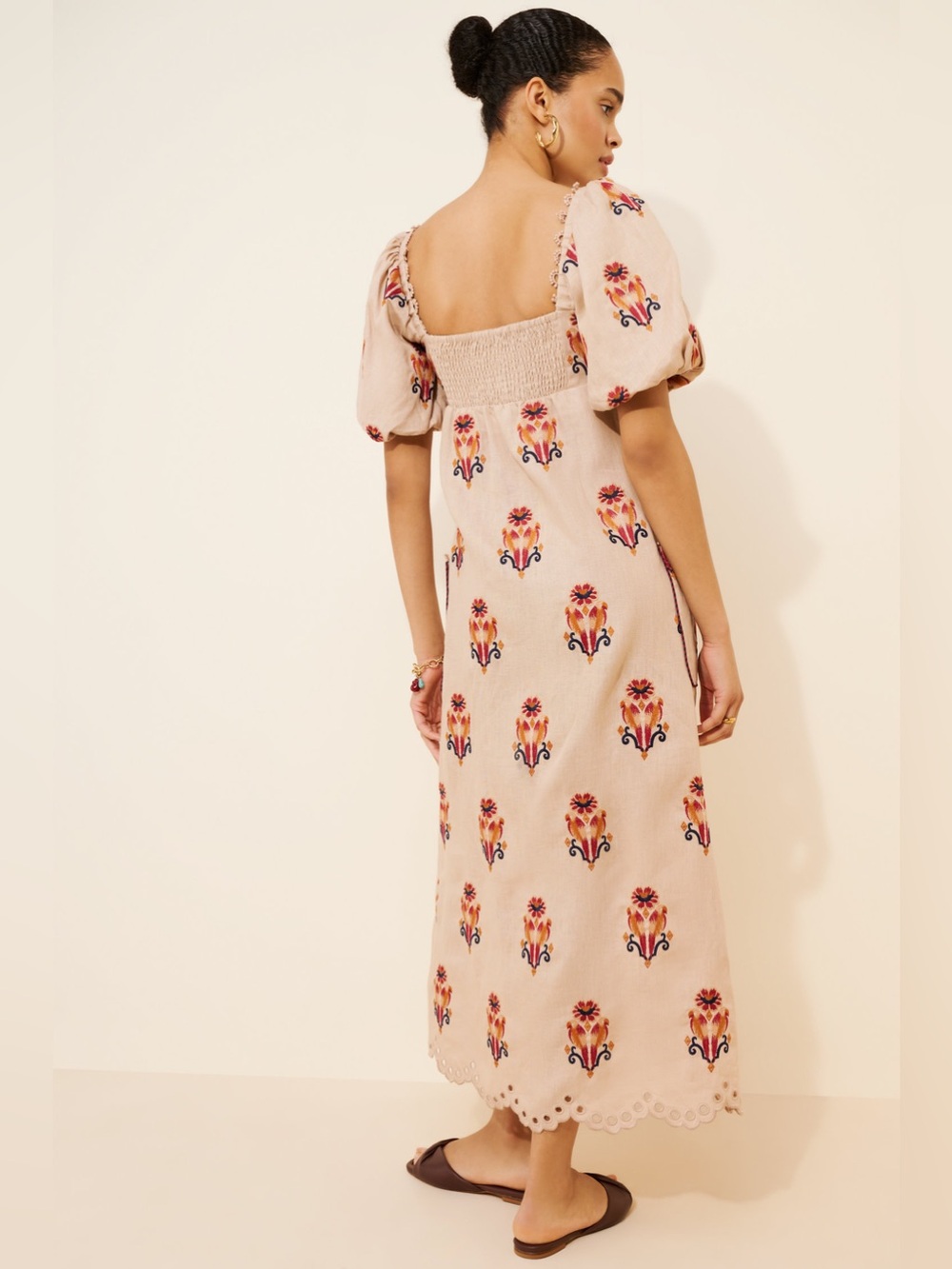 Farm Rio Rose Embroidered Macaw Maxi Dress in Beige Multi | M - Picture 2 of 16
